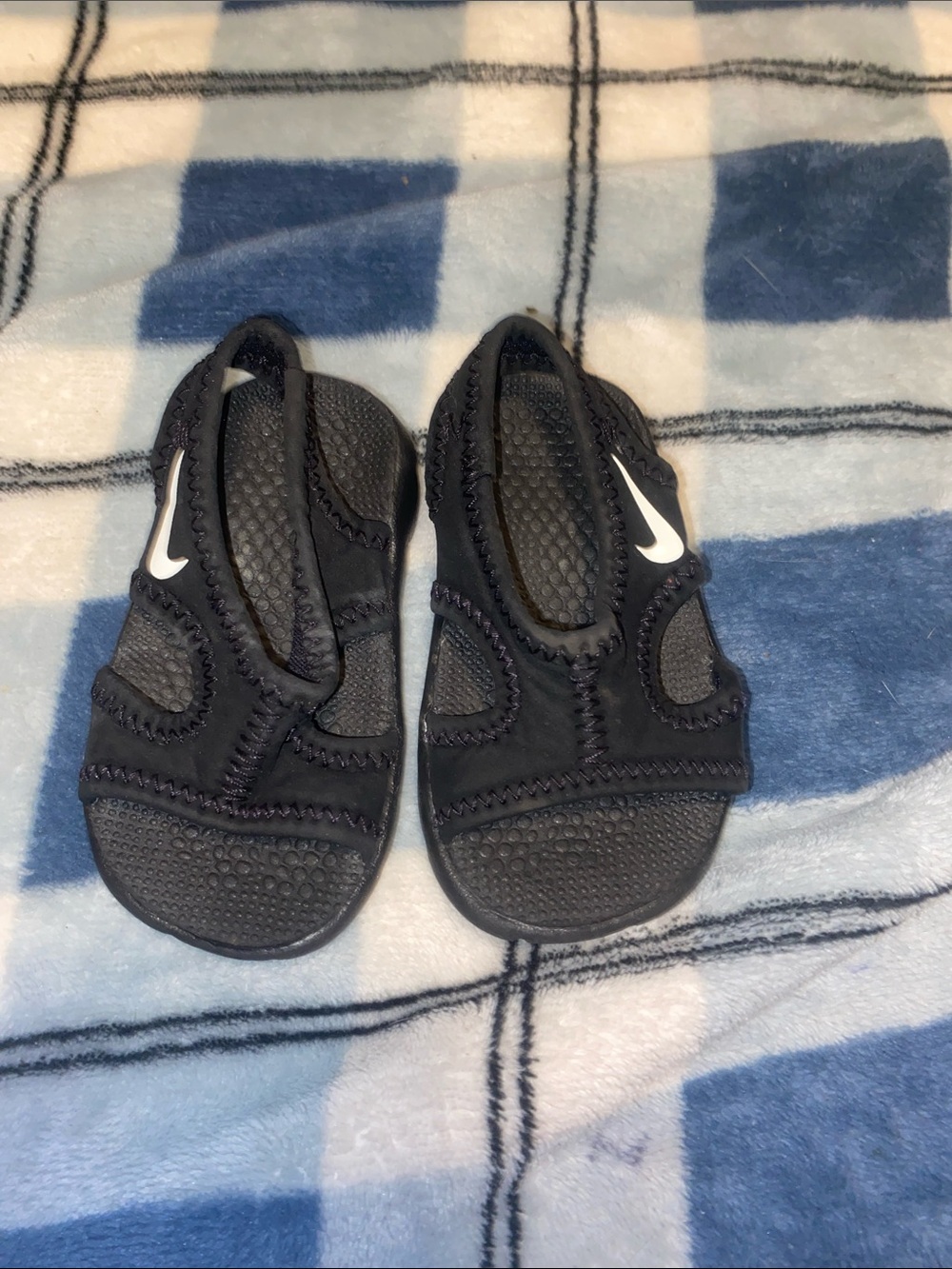 Nike Kids Black Slip-On Water Sandals with White Swoosh